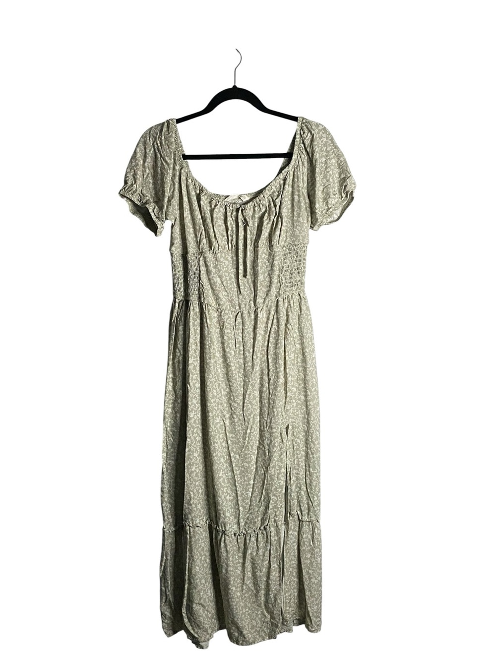 Bluenotes Women's Sage Green Boho Tiered Puff Sleeve Summer Maxi Dress